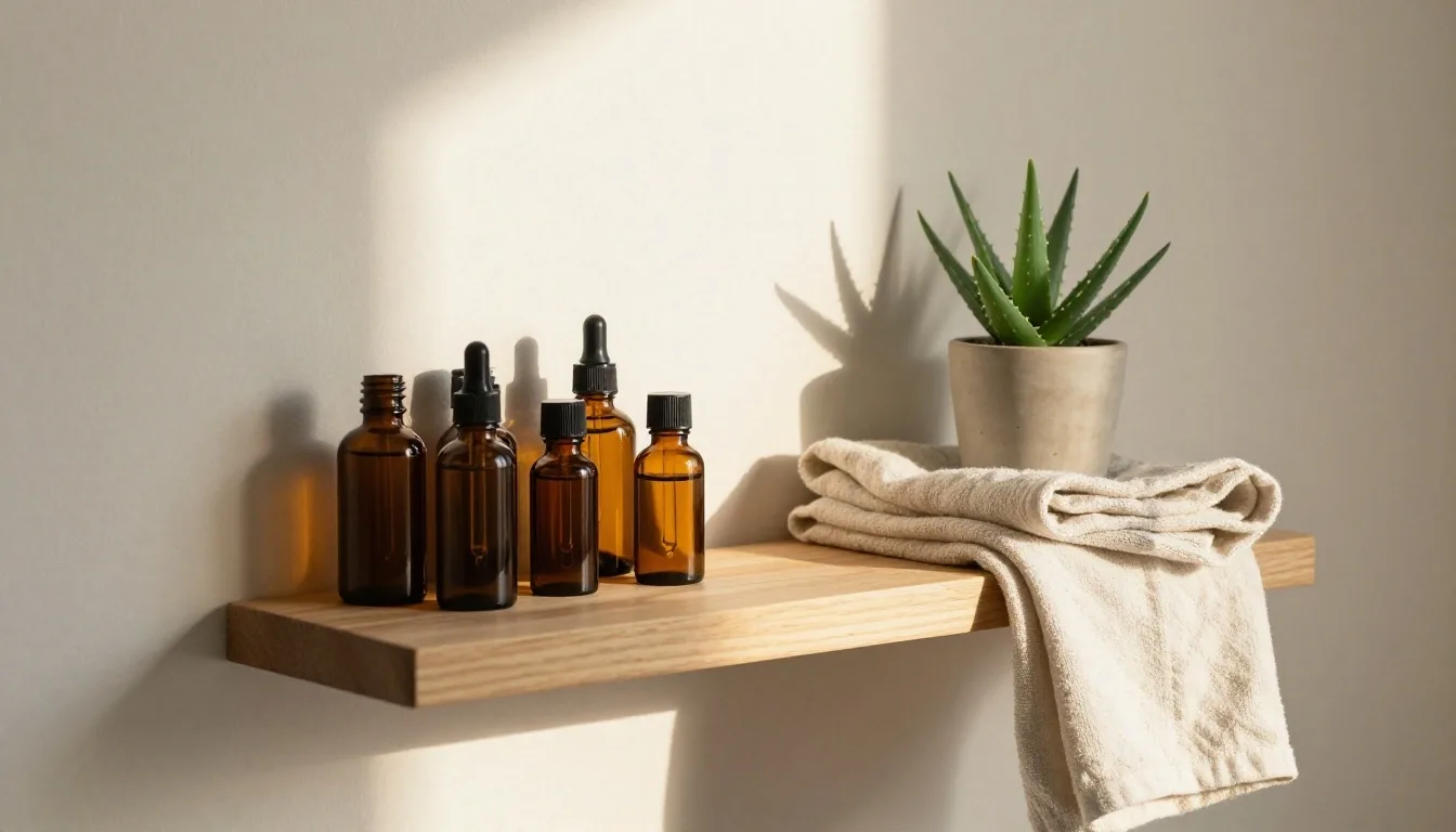 Warm morning desk with natural wellness items