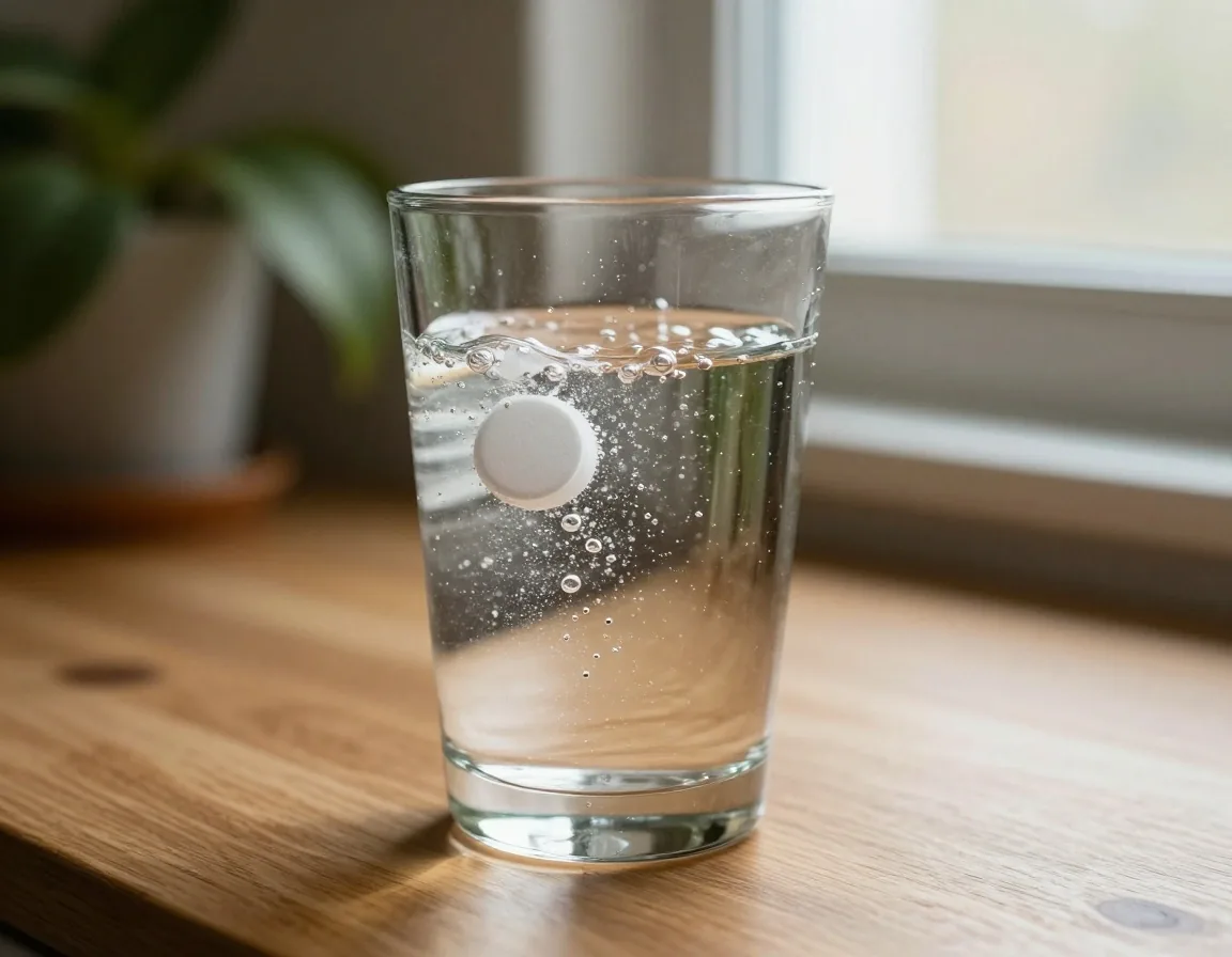 Effervescent tablet dissolving in a glass of water