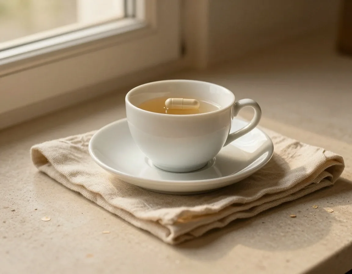 Single-ingredient capsule on a porcelain dish