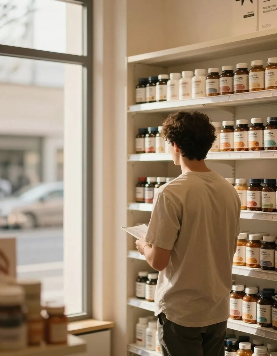 Wellness aisle in a modern pharmacy